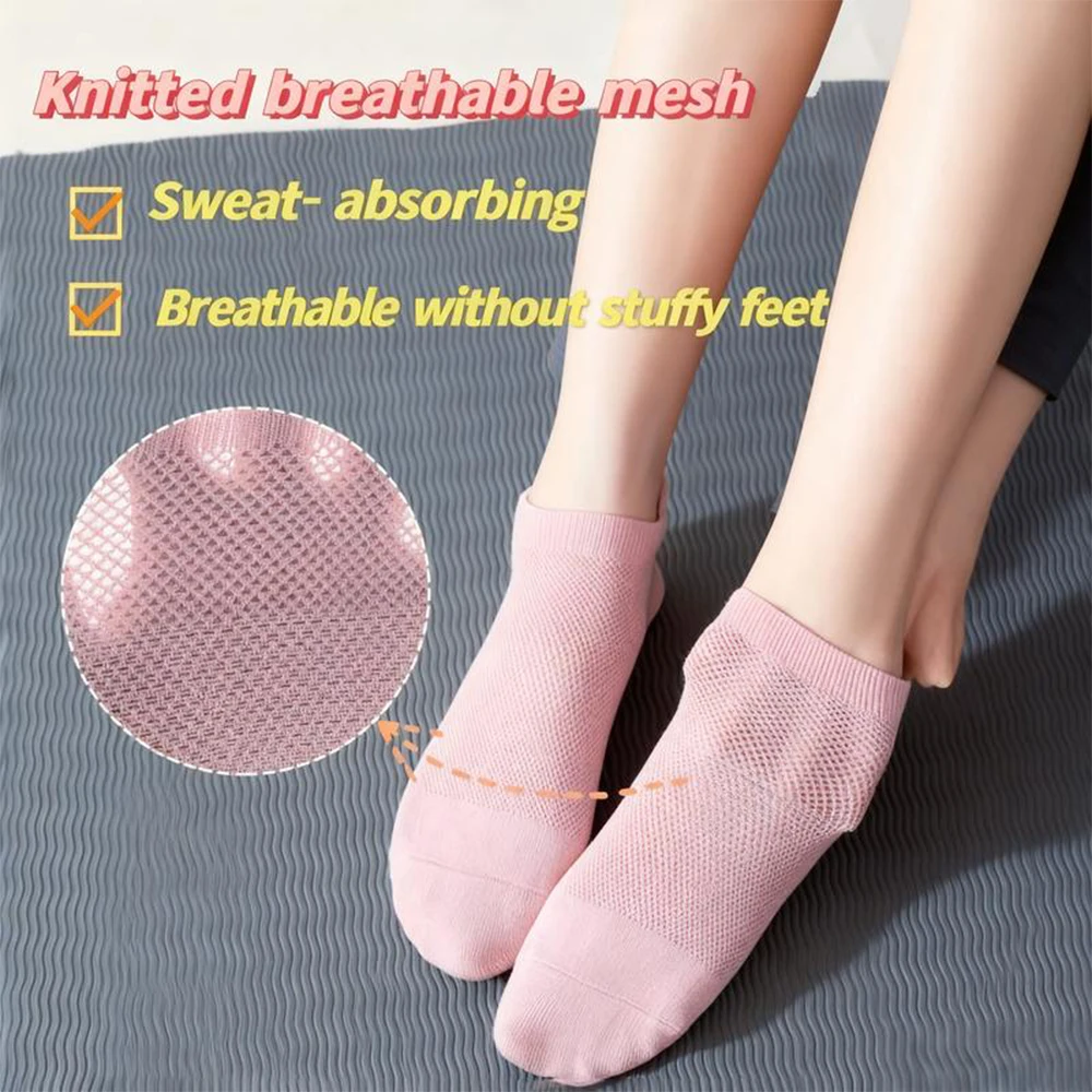2/5Pairs,Breathable Mesh Yoga Socks,Full Sole Silicone Anti Slip Socks,Women Barre Pilates Home Floor Sport Socks