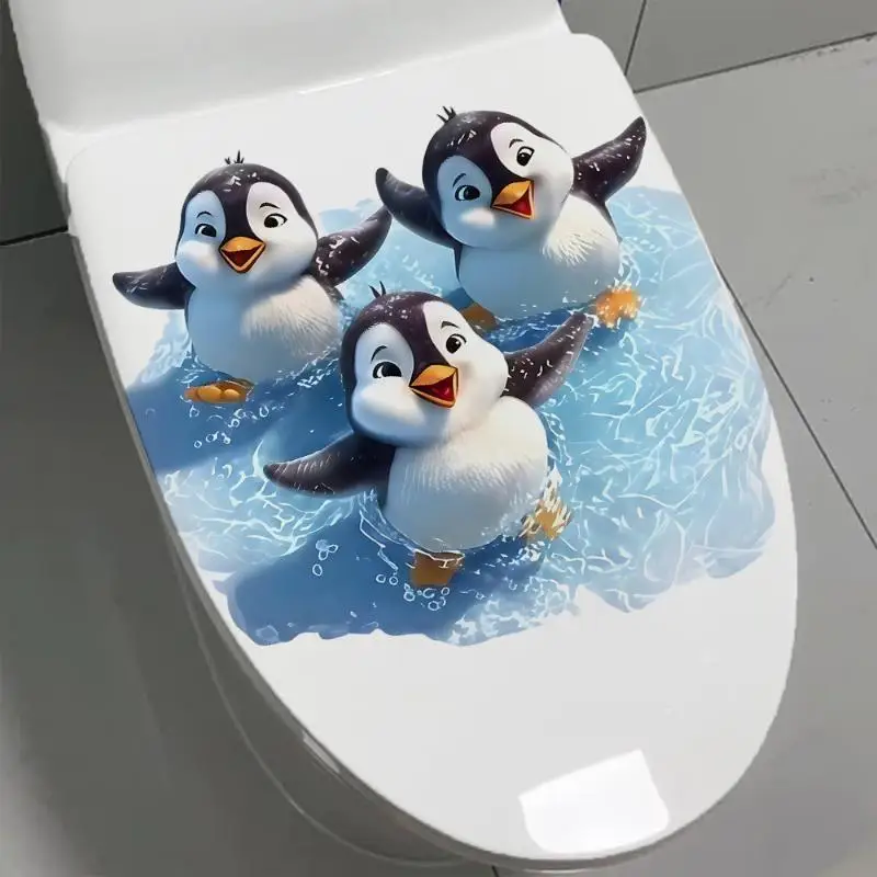【S】Cute Cartoon Penguin Toilet Lid Stickers Waterproof Self Adhesive For Home Bathroom Decor DIY