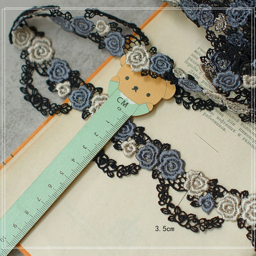 1Yard Pink Blue Lace Trim Craft Flower Lace Fabric Venice Floral Embroidered Applique Decorated Ribbon