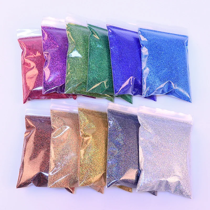 50g/bag Holographic Laser Nail Glitter Powder Sparkly Gold Silver Nail Fine Glitter Dust Nail Art Decorations