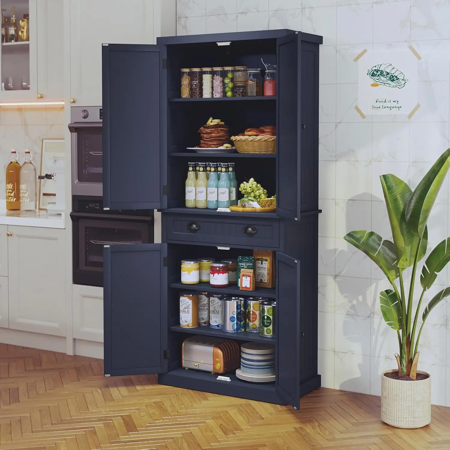 

ARTPOWER Kitchen Pantry Storage Cabinet with Drawer and Adjustable Shelves, Pantry Cabinet for Kitchen, Bathroom or Hallway,