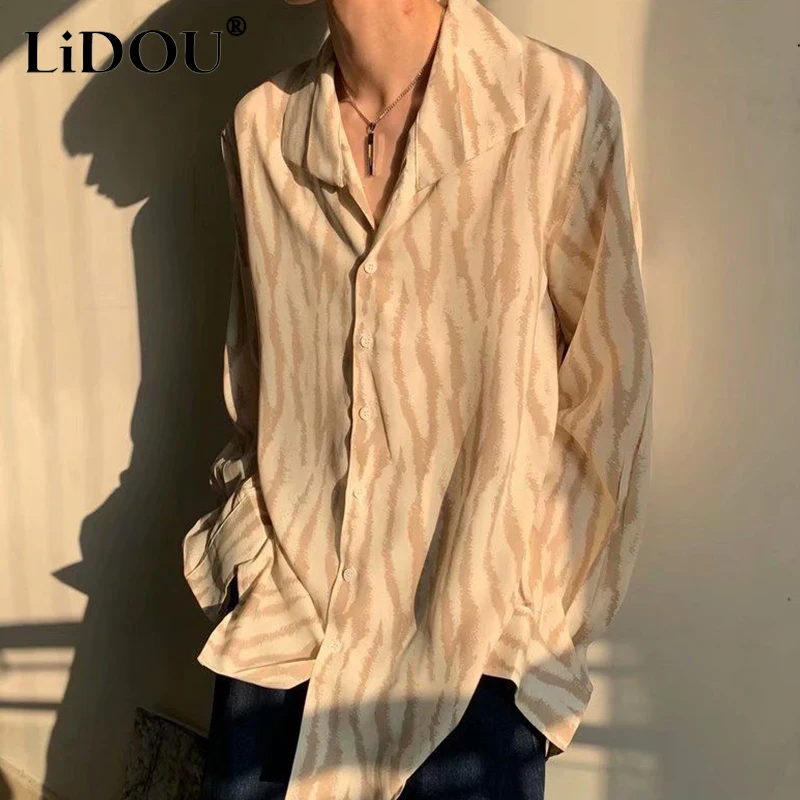 Spring Autumn New Fashion Handsome Trend Y2K Shirt Man Long Sleeve Lapel Zebra Print Male Blouse Loose All Match Casual Tops Men