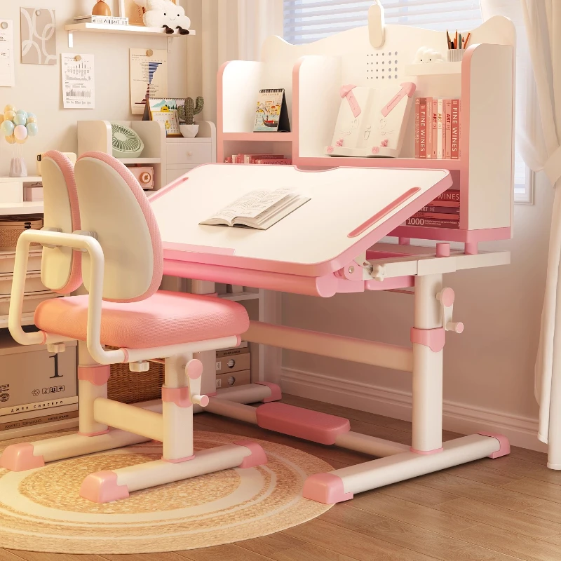 

Children's study table Primary school students' household writing book lifting table and chair set