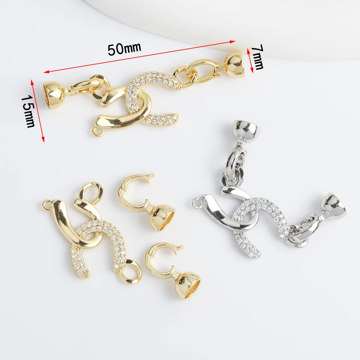 1 Piece of Copper Plated Gold Inlaid Zircon Double U-shaped Ring Necklace Bracelet Link Buckle DIY Jewelry Accessories Wholesale