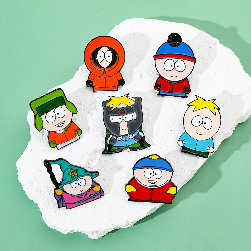 Cartoon TV Movie Cartman Figure Badges Lapel Pins for Backpacks Metal Enamel Cute Badge Clothes Jewelry Clothing Accessories