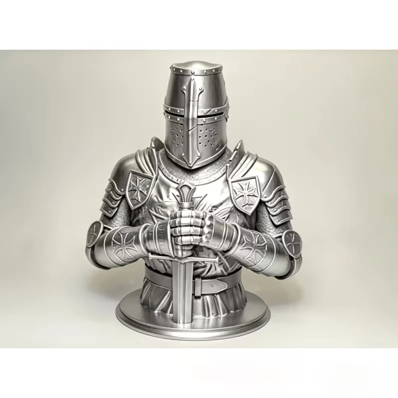 Battle-Hardened Crusader Guardian, Stoic Templar Knight Bust Religious Zealot Figure Display Cabinet