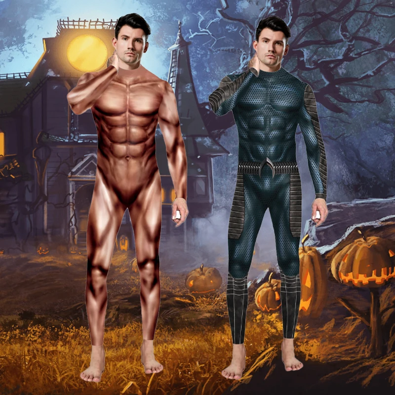 Halloween Muscle Costume Jumpsuit Zentai Adult Man Muscle Cosplay Outfit Carnival Party Bodysuit Fancy Dress New 2023