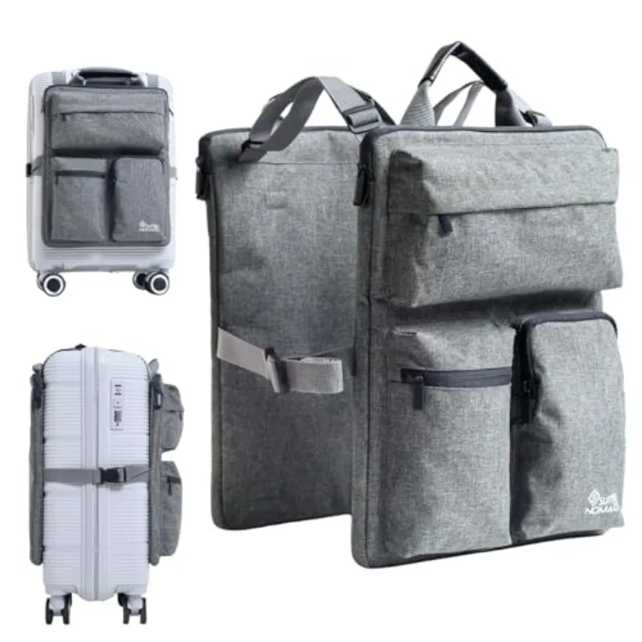 Luggage Harness for Carry On Bag, Over Suitcase Organizer with Storage Pockets and Laptop Sleeves, Slide On Adjustable Bag for