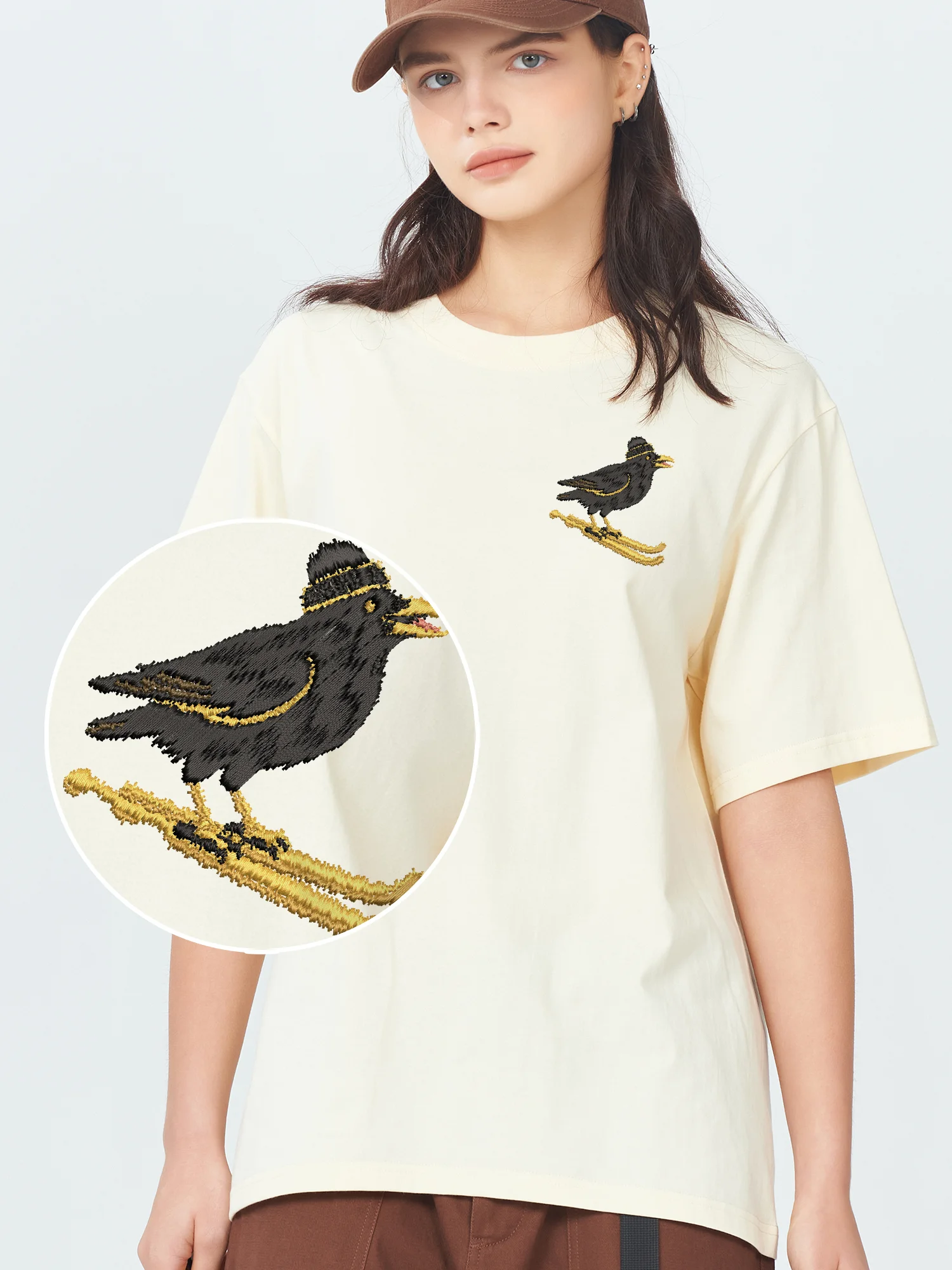 

Latest Embroidered Shirt Wear Hat Bird Skiing Cotton T-Shirt Men Women Luxury Designer Summer Fashion Embroidery Tops