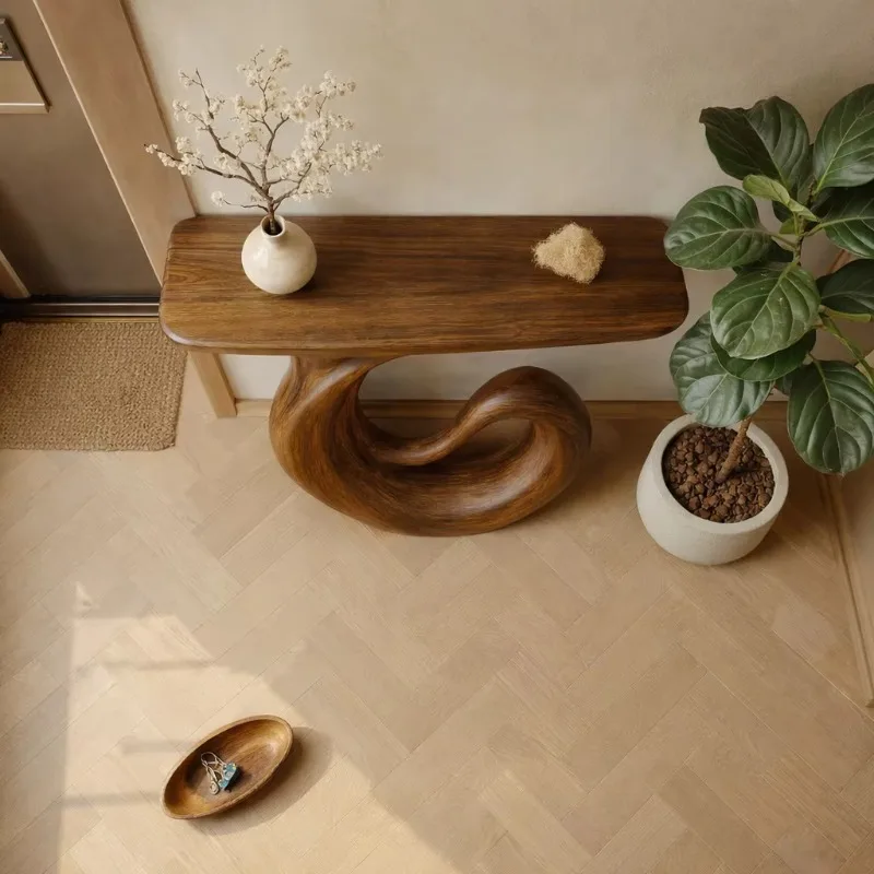 Modern handmade antique-looking solid wood porch table, suitable for apartment entrance home decoration