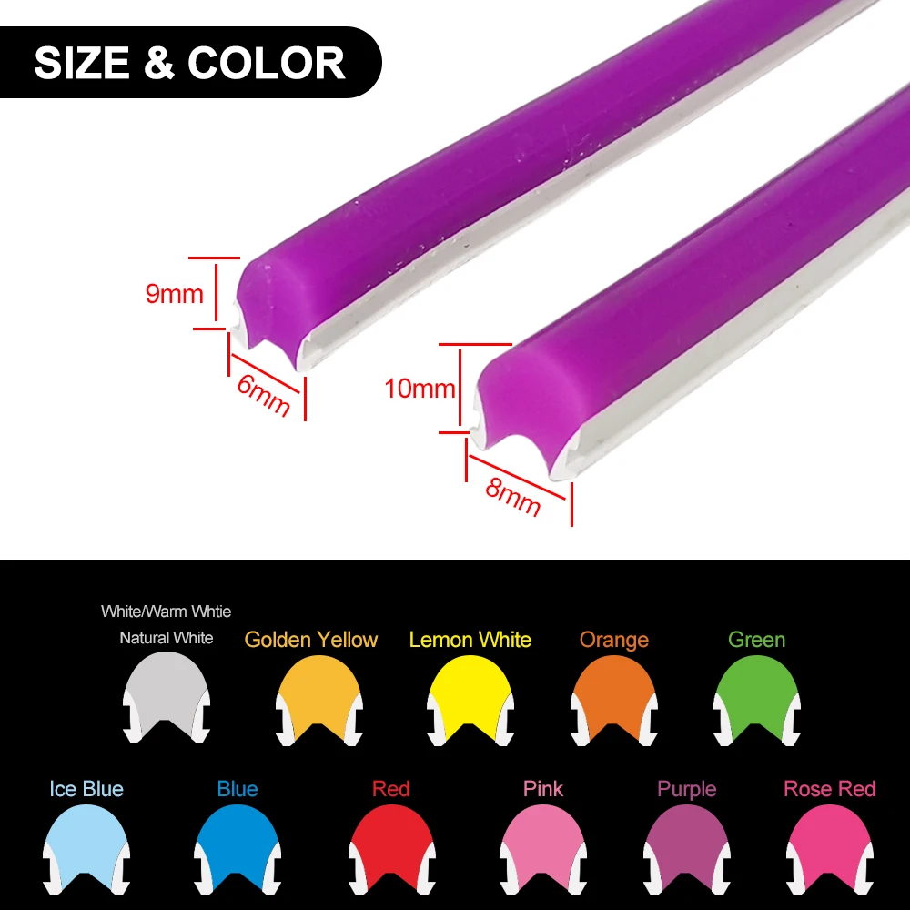 12Colors Separate Silicone Neon Strip Flexible Soft Bendable 6/8mm DIY Sign Waterproof 120Leds S Shape 2835SMD LED Light DC12V