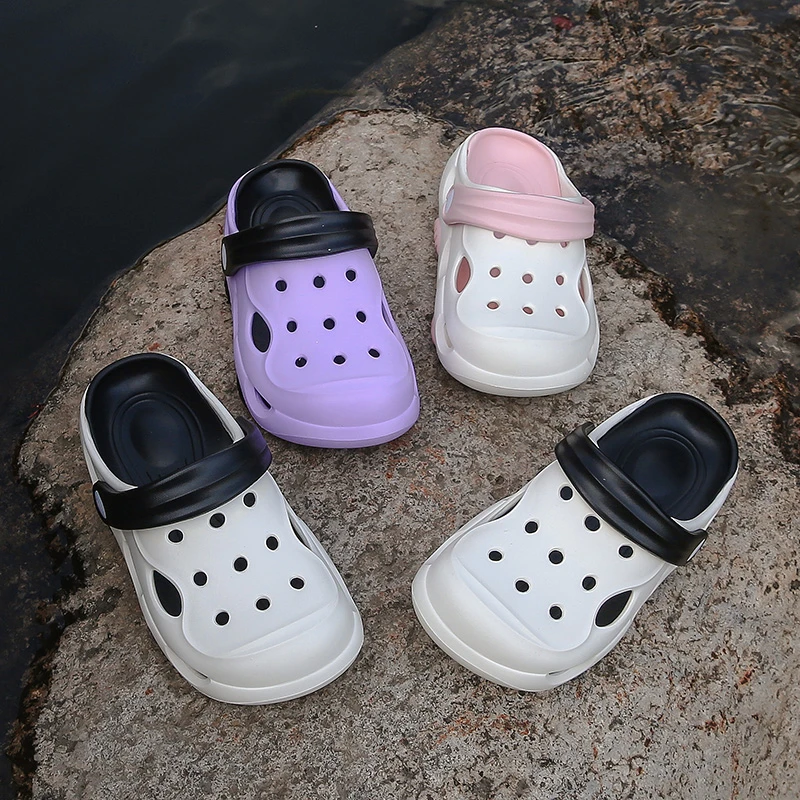 

Kids Unisex Two-tone Clogs, Breathable Hole Design, Adjustable Heel Strap, Non-slip Sole for Summer & Water Activities