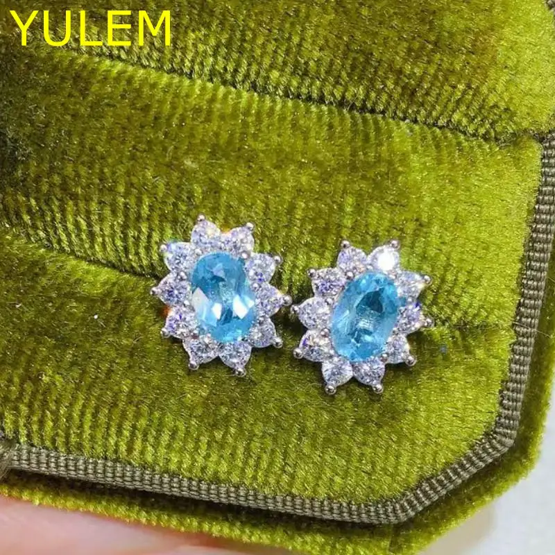 

Natural Topaz 925 Sterling Silver Stud Earrings Nautural Apatite Princess Diana 4x6mm for Women Daily Wear