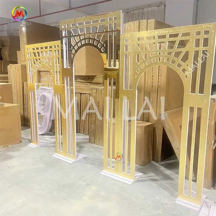 Luxury PVC Acrylic Gold wedding supplies arched Backdrop stand Set For Events Party Decoration Background