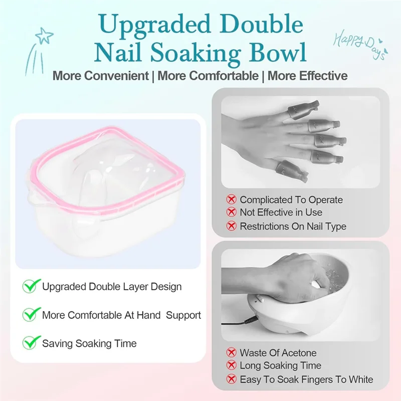 

M12K-Acrylic Nail Remover Dip Powder Soak Off Bowl Manicure Bowl,Double Layer Nail Soaking Tray 4 Pcs
