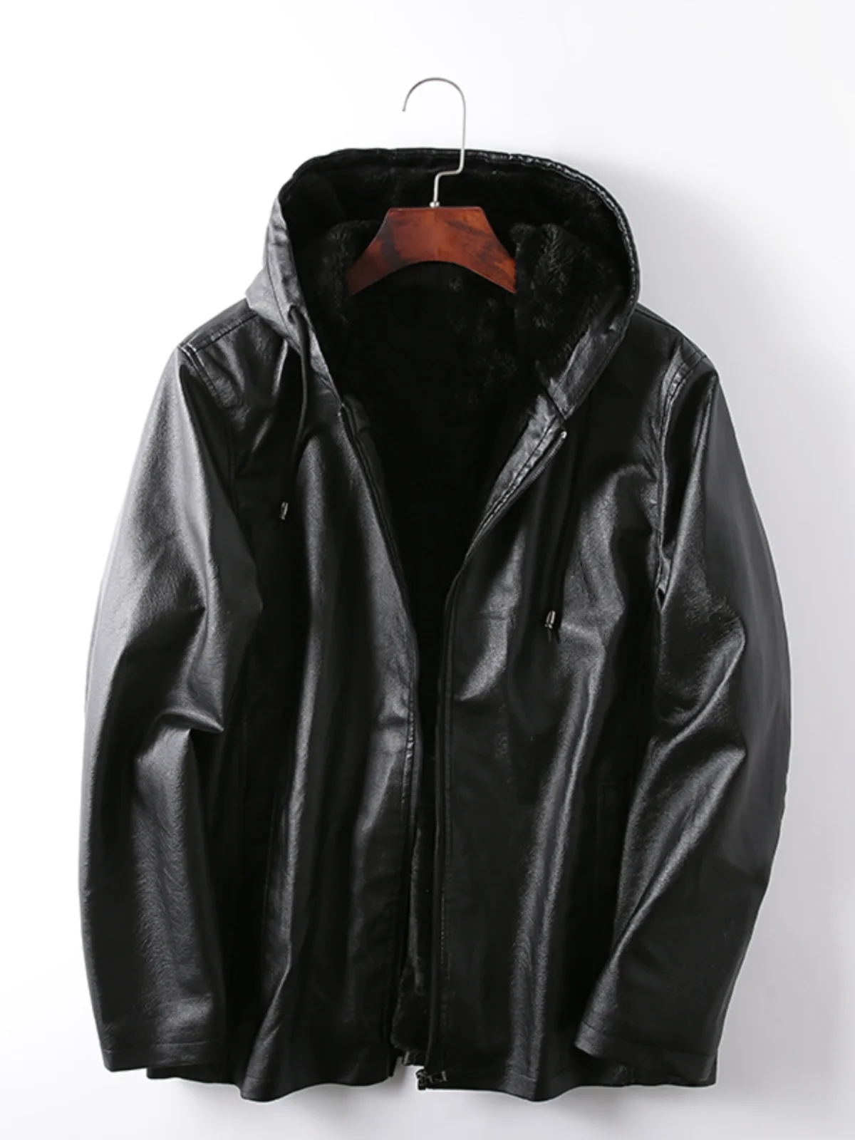 

Ультратонкая, нелиняющая, теплая мужская куртка с капюшоном из искусственной кожи в байкерском стиле, зимняя модная городская молодежная модель