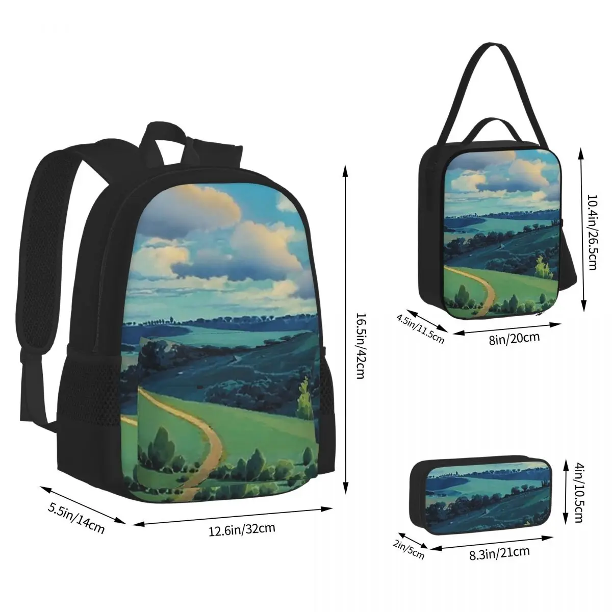 Laputa Castle In The Sky Backpacks Children Bookbag School Bags Rucksack Lunch Bag Pen Bag Three-Piece Set