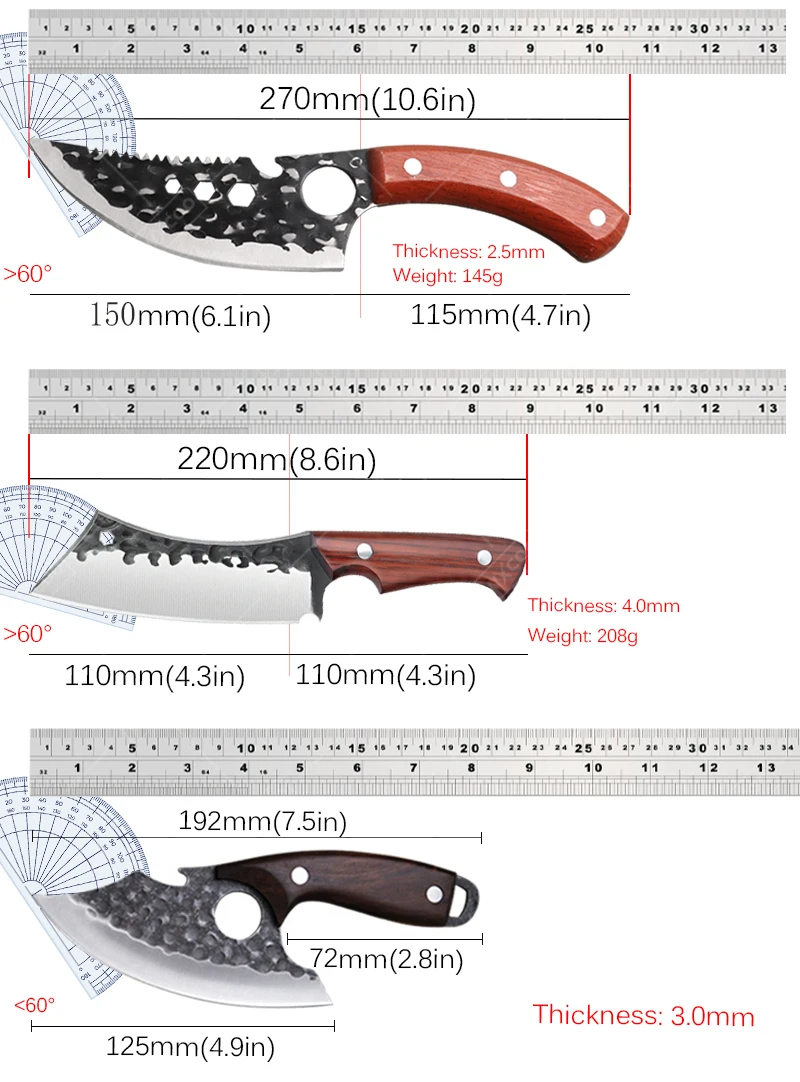 Wxcoo faca de cozinha para corte de carne, aço inoxidável, forjada à mão, facas de açougueiro, multifuncional, alto carbono, faca de chef de cozinha