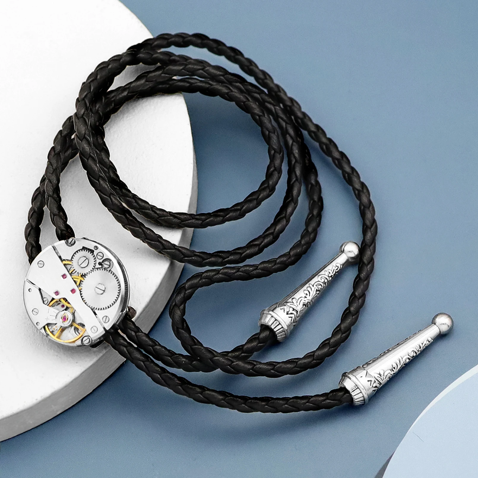 Vintage Western Cowboy Bolo Tie for Men Star Bull Circular Cross Pendant Black Leather Rope Necktie Women Necklace Accessories