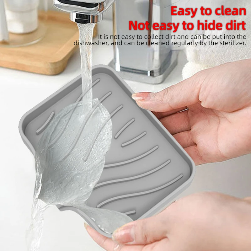 Silicone Soap Tray Self-Draining Soap Pad Multifunctional No-Punch Sink Tray Storage Rack for Bathroom and Kitchen Supplies