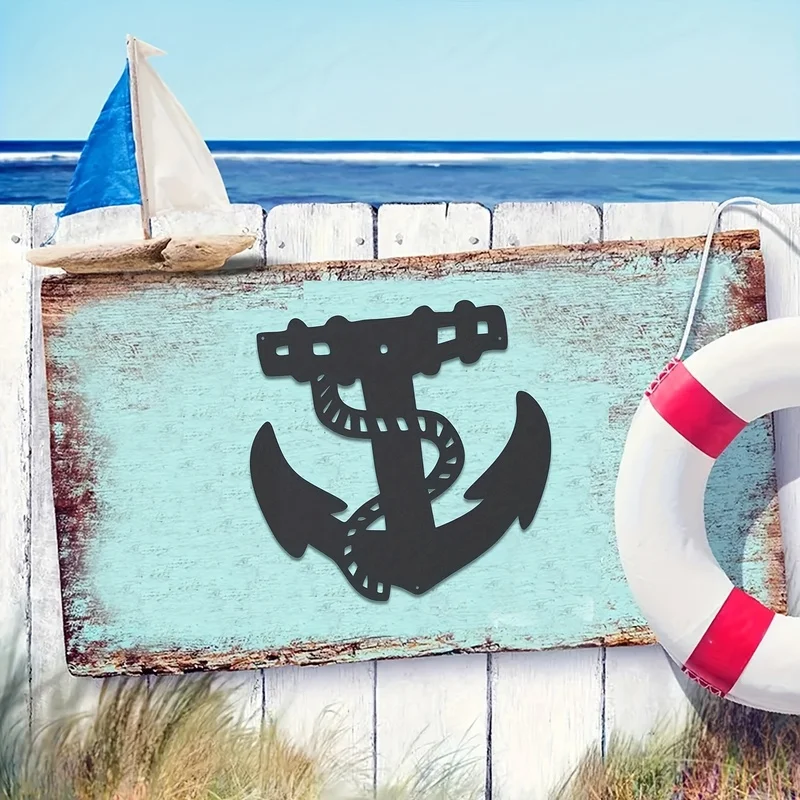 【Statue Wall Decoration】Anchor and Rudder Metal Wall Art|Maritime Decorative Art，Black metal wall art decoration