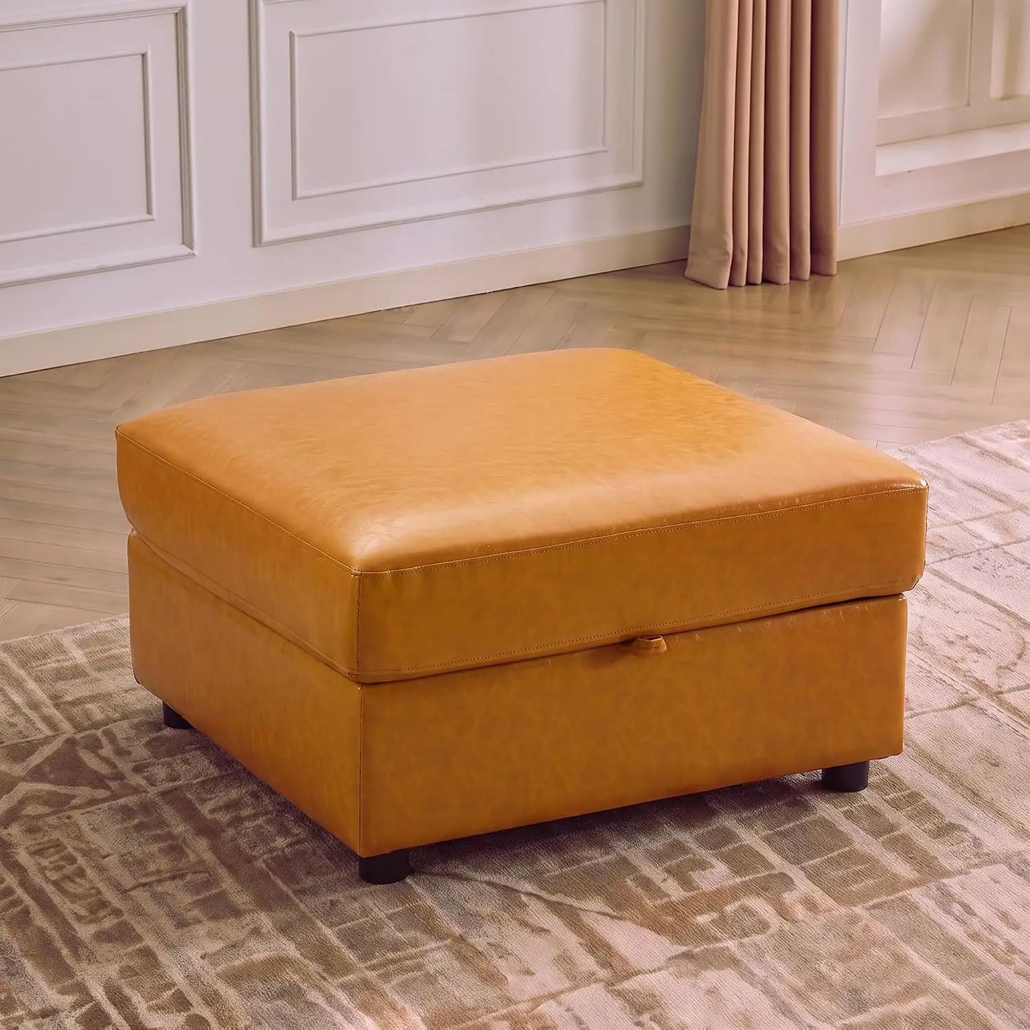 Large Square Faux Leather Storage Ottoman Foot Rest Stool for Living Room Sectional Sofa Coffee Table, Customized