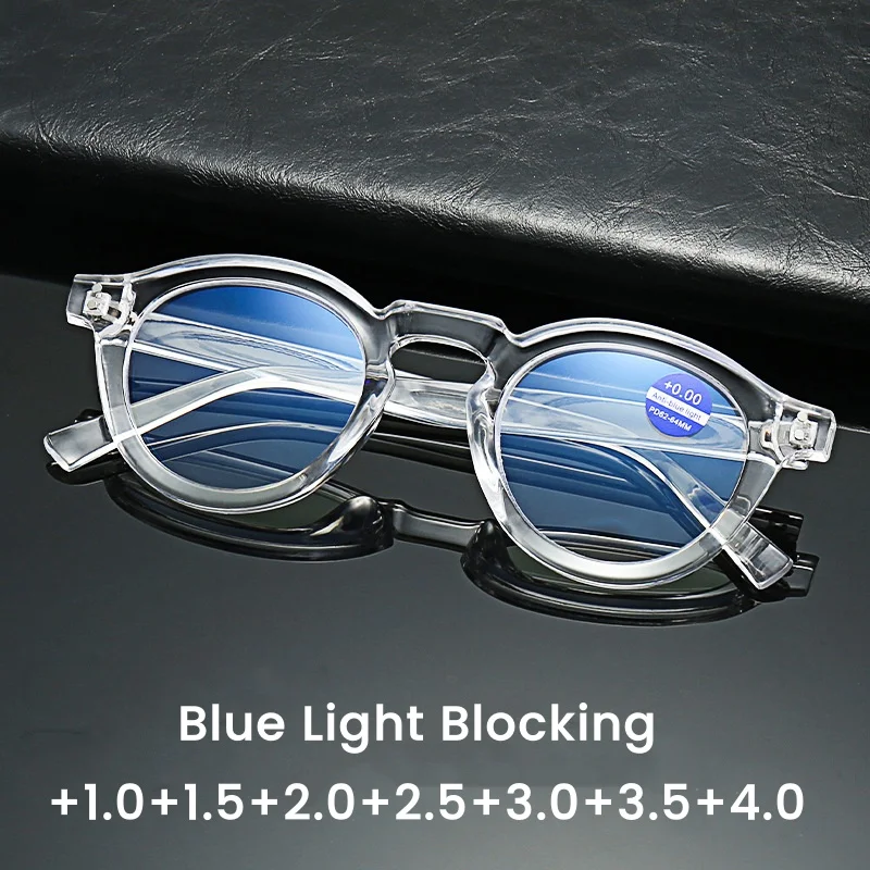 Women Men Luxury Reading Glasses Trendy Retro Blue Light Blocking Presbyopia Unisex Round Frame Ultralight Hyperopia Eyeglasses