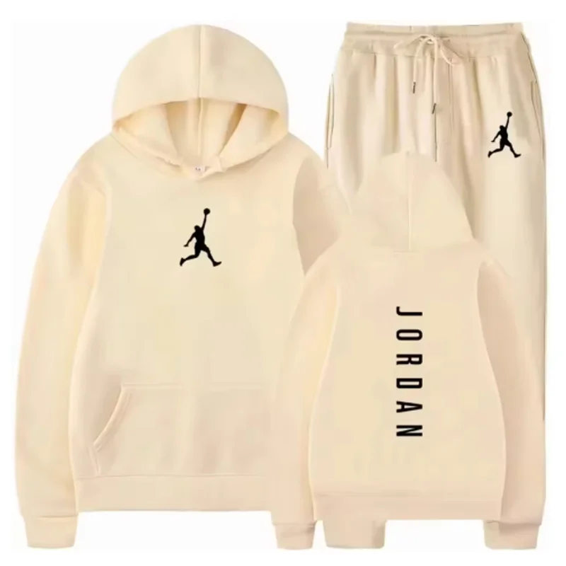 2025 الربيع والخريف اللياقة البدنية في الهواء الطلق كرة السلة ملابس رياضية غير رسمية مجموعة موضة الرجال مقنعين البلوز + سراويل للجري قطعتين مجموعة