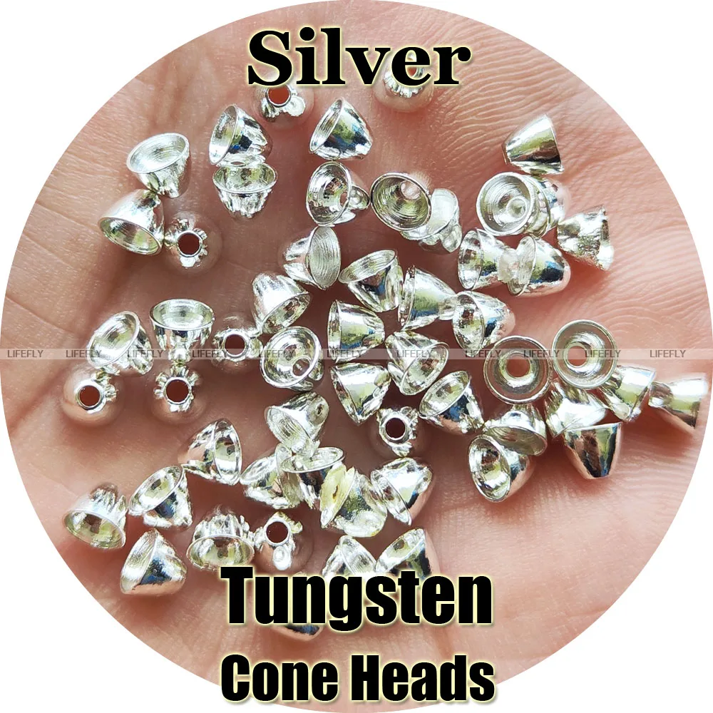 Silver Color / 50 Tungsten Coneheads, Cone Head, Fly Tying, Lure Making, Fishing