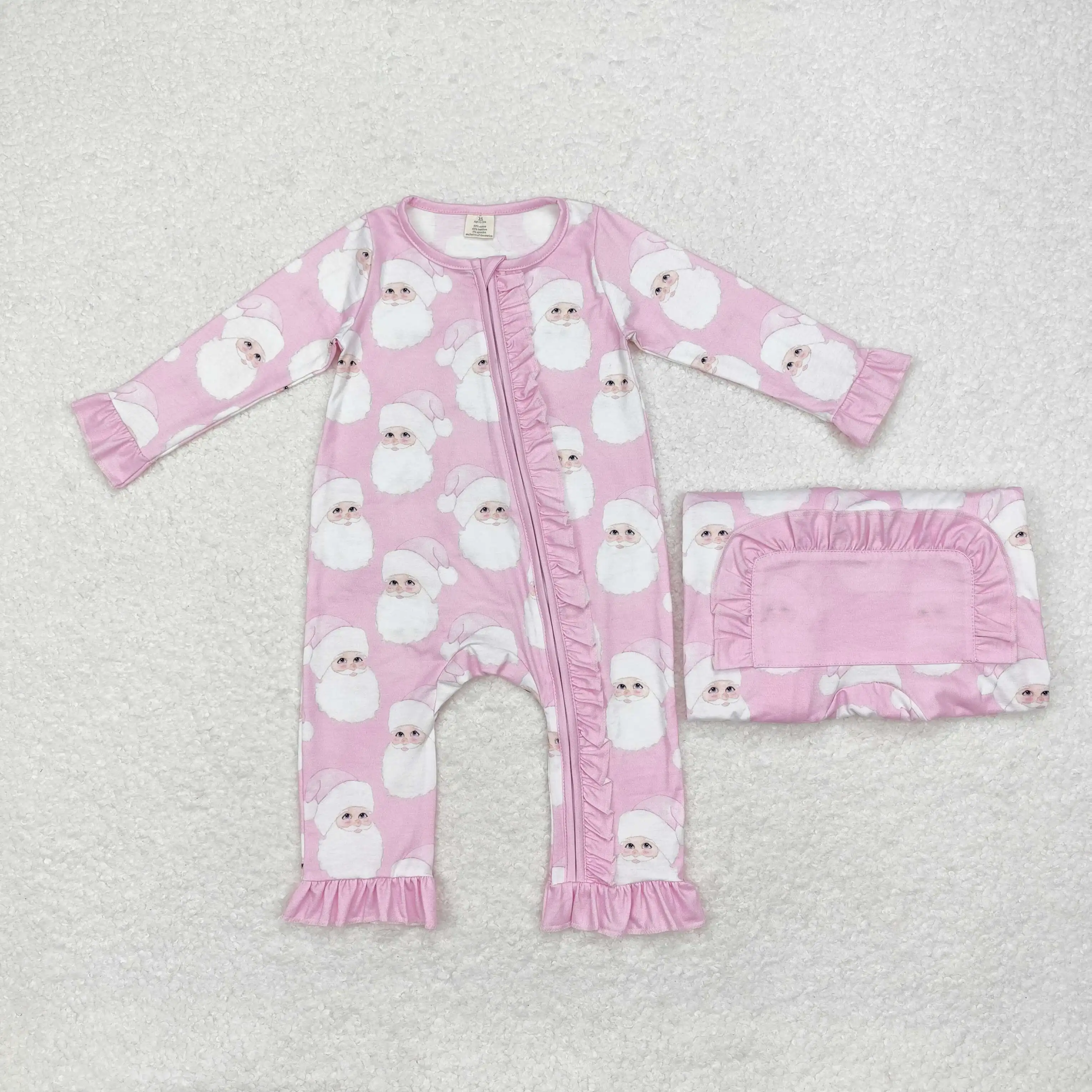 Wholesale Kids Children Infant Jumpsuit Baby Girl Long Sleeves Christmas Newborn Toddler Pink Ruffle Zipper Romper