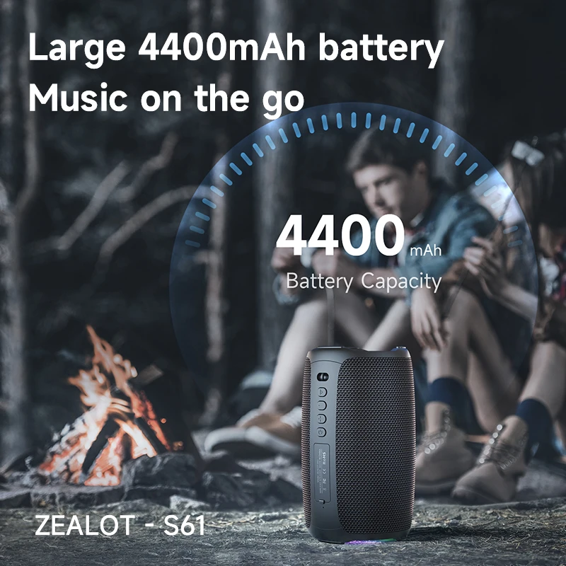 Zealot-S61 مكبر صوت بلوتوث، مع حماية مقاومة للماء IPX6 وصوت جهير خارجي للفناء الخلفي وحفلات الشاطئ، مكبر صوت 10 وات