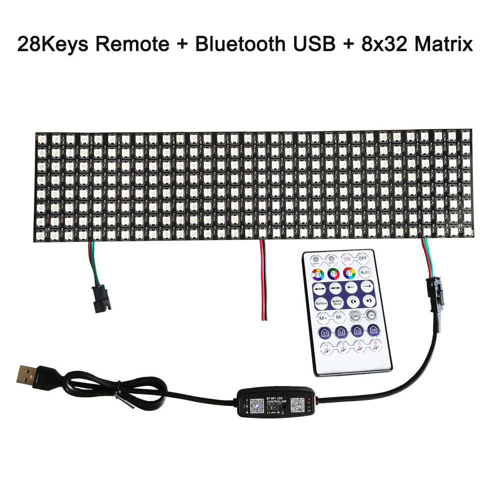 WS2812B Led Panel Screen Individually Addressable Pixels Matrix Module With 28Keys Remote Controller Bluetooth Music Light Kit