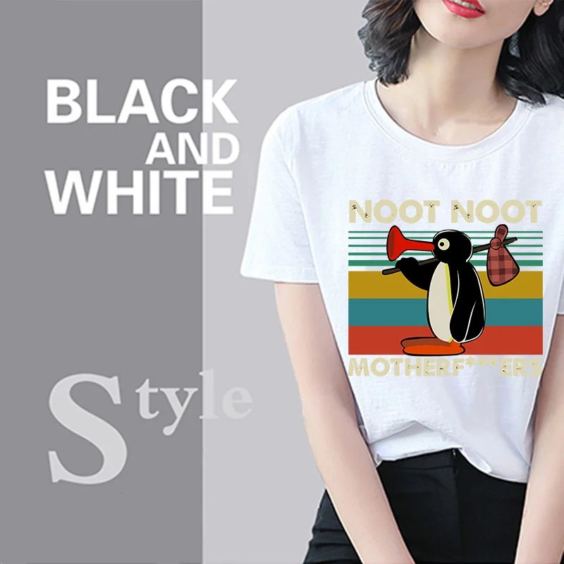 2024 Hot sale Pingu Noot Noot Motherfu*kers Vintage Women Short Sleeve T Shirt Cotton Tee