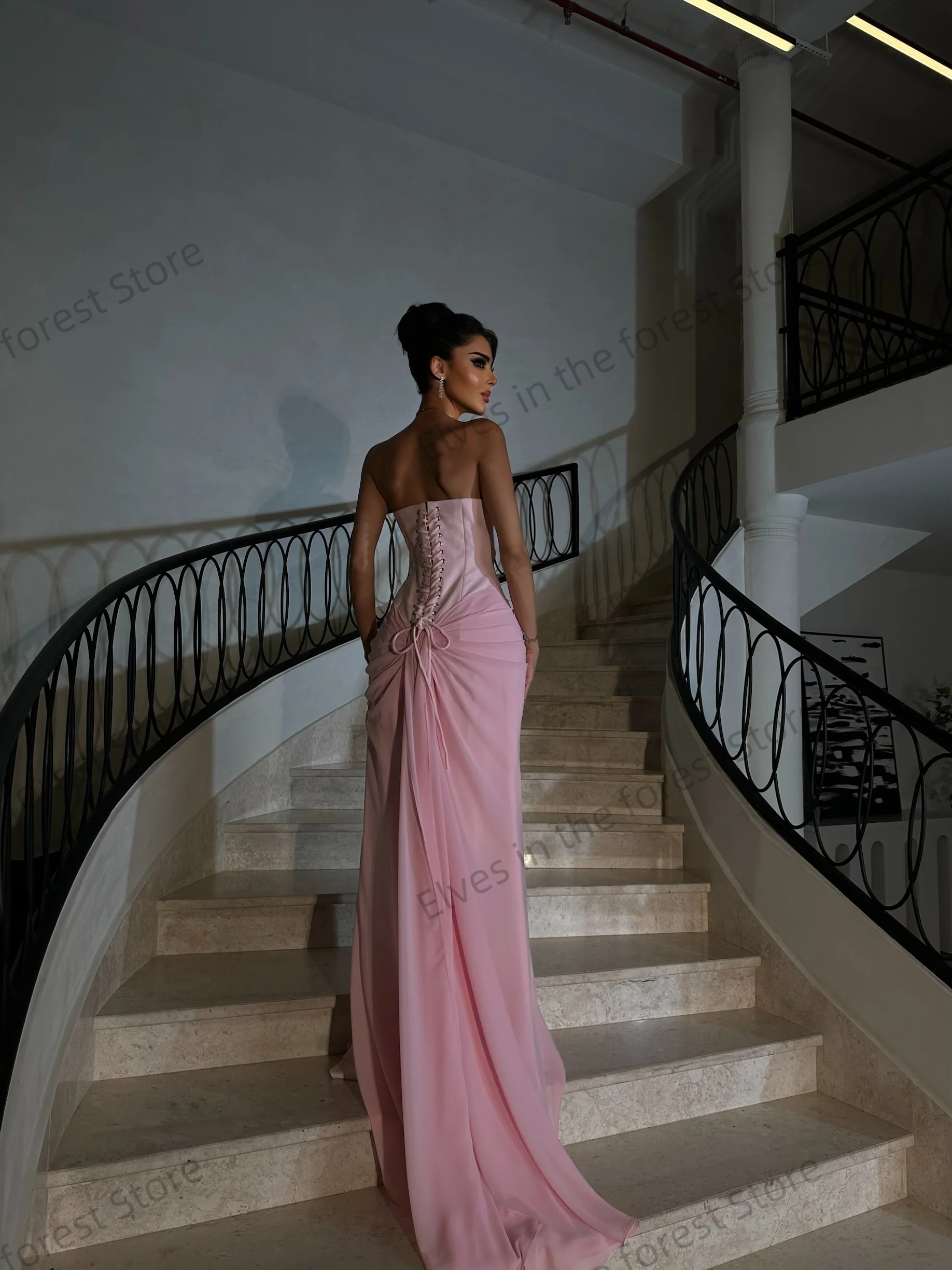 Robes de soirée roses simples pour femmes, ligne A, sans bretelles, plis, robes de bal pour occasions formelles, longues robes d'invitées de mariage personnalisées