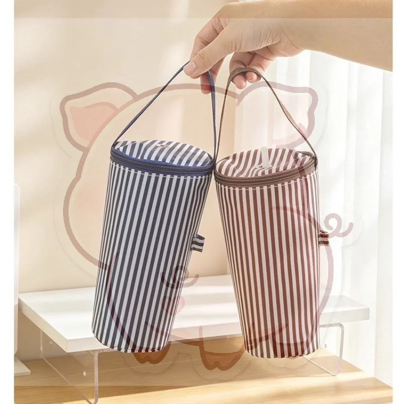 1Pcs Striped Insulated Tumbler Bag With Handle Thermal Lining For Commuting