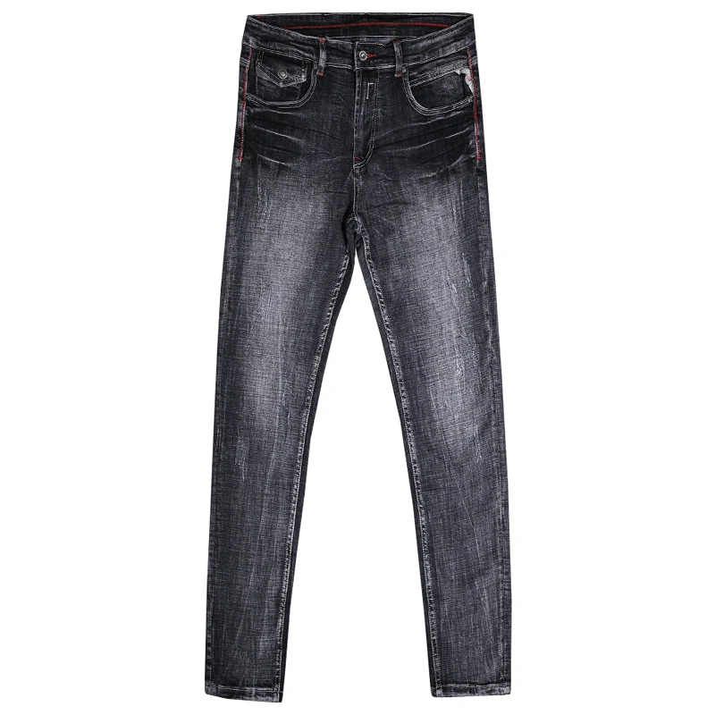 Newly Designer Fashion Men Jeans Retro Black Gray Elastic Slim Fit Ripped Jeans Men Trousers Vintage Casual Denim Pants Hombre