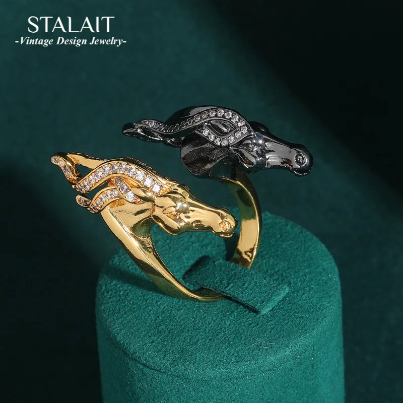 

Vintage Gold Color Horse Rings For Woman 18k Black Jewelry Boho Gothic Punk Style Chunky Antique Designer Luxury Accessories