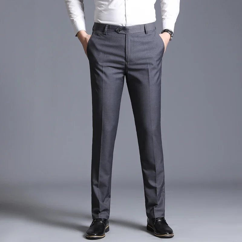 New Boutique Fashion Solid Color Mens Casual Business Suit Pants Male Thin Trousers Groom Wedding Dress Ball Formal Suit Pants