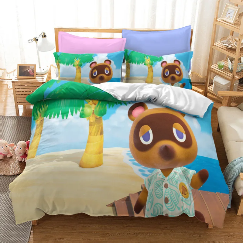 Cartoon Animals Crossings Bedding Set Raymond Tom Nook Isabelle Duvet Cover Pillowcase Printed Bed Set Twin Queen King Size