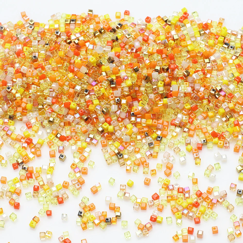 3/4/6mm Czech Glass Square Beads Orange AB Mixed Crystal Faceted Cube Loose Beads For DIY Making Charm Jewelry Accessories