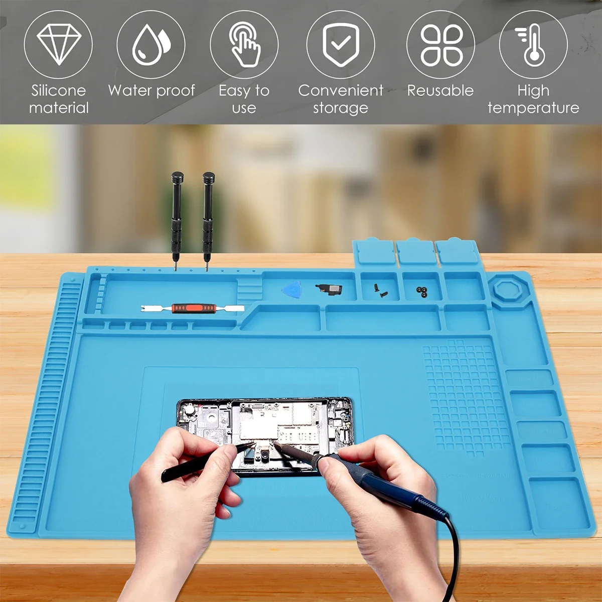 

30x45cm Large Silicone Soldering Mat Heat Resistant Insulation Work Mat for Electronic Phone Multi Component Soldering Repair