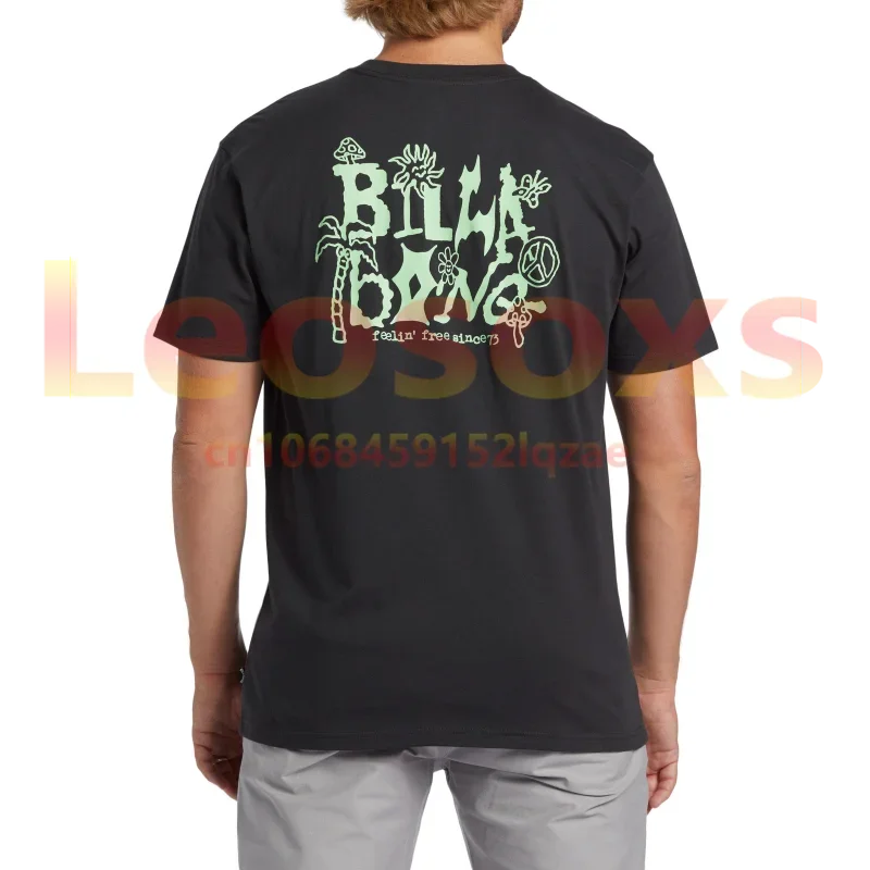 2024 Summer Beach Billabongs Men's T-shirt New Cool Black Back Print Short Sleeve Surf T-shirt Top w24 S-6XL