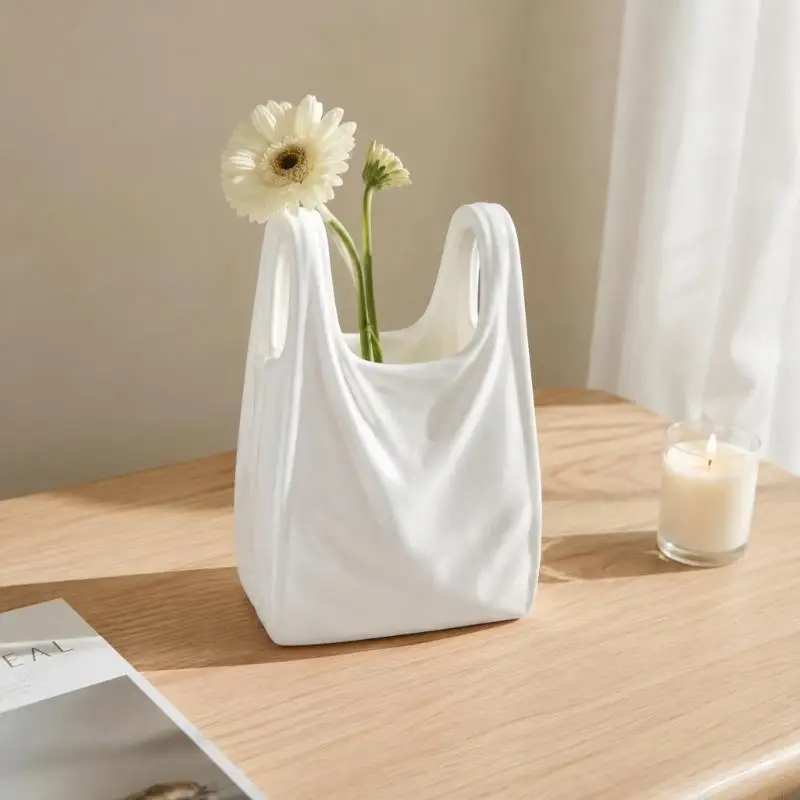 Bag Vases Handbag Vases Decorative Flower Vases with a Textured White Finish and Open Design for Dried Flower Arrangements