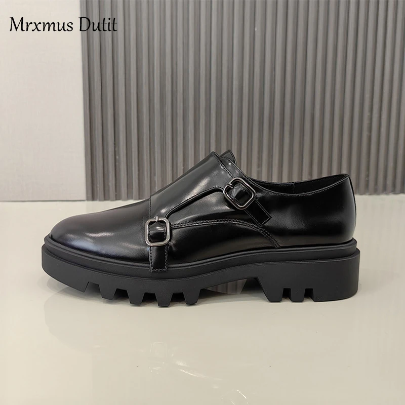 Mrxmus Dutit 2024 Autumn Fashion Women New England Style Genuine Leather Thick Sole Shoes Casual Solid Wild Simple Shoes Female