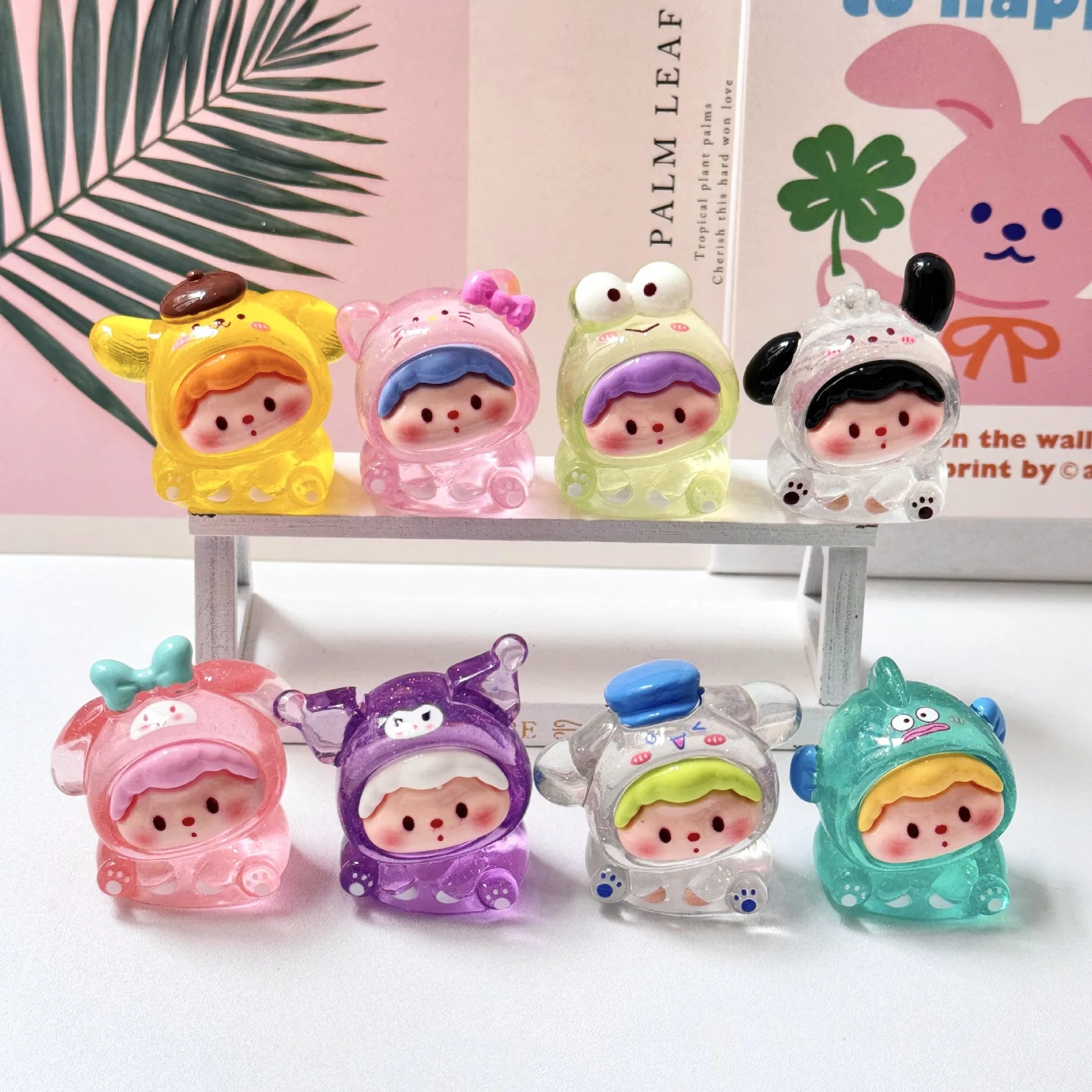 8PCS/SET HIGH transparan GLITTER lucu SANRIO DIY DIY ornamen DESKTOP boneka ORNAMENT kecil RESIN mainan hadiah anak-anak