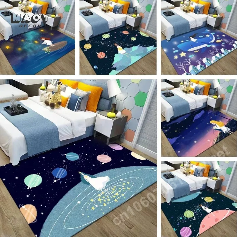 Cartoon Planets Carpet for Living Room Sofa Coffee Tea Tables Area Rugs Anti-slip Kids Bedroom Lounge Washable Play Floor Mats