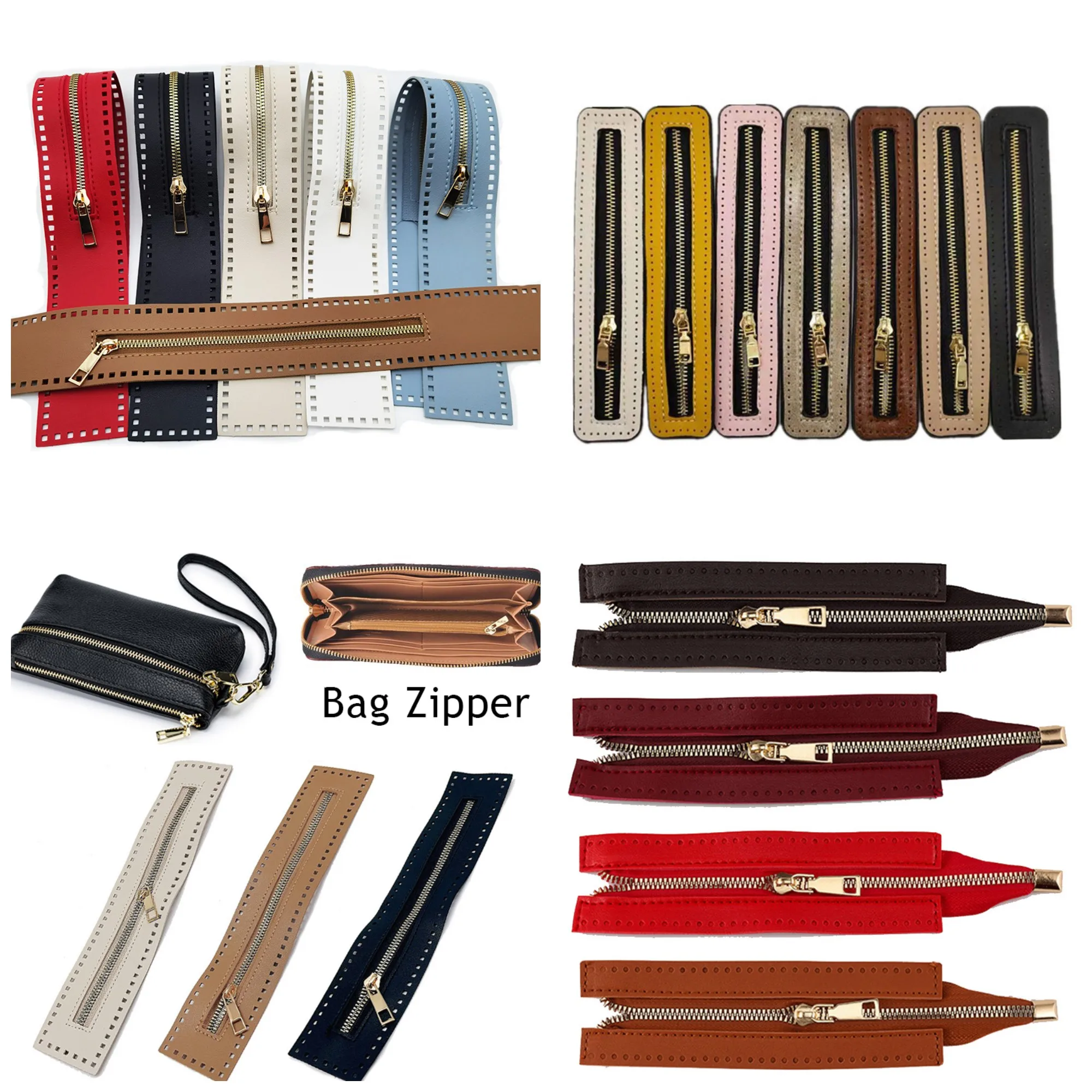 1PC Bag Accessories Custom DIY Zipper For Woven Bag Hardware Soild Zipper Sewing Accessory Useful Handbag Zipper PU Leather