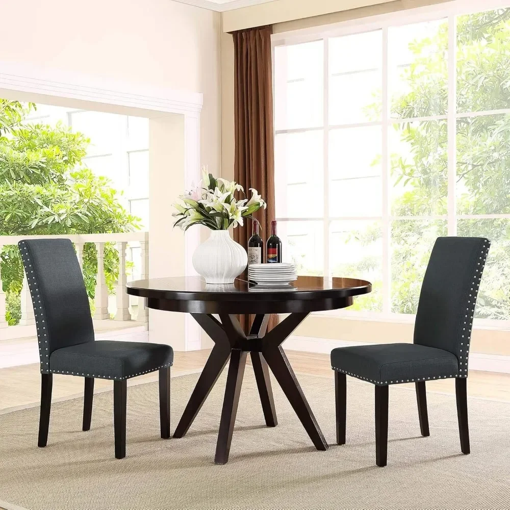 Modern Upholstered Fabric Two Dining Chairs with Nailhead Trim