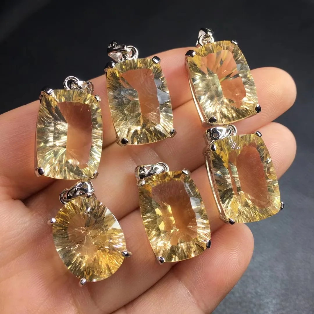 

1 Pc Fengbaowu Natural Citrine Faceted Oval Square Pendant 925 Sterling Silver Crystal Reiki Healing Stone Fashion Jewelry Gift