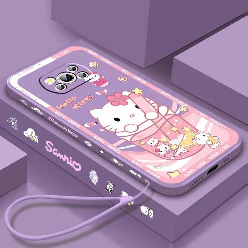 

Hello Kitty Art Sanrio For Xiaomi Mi Poco X8 X7 X6 X5 X4 X3 M8 M7 M6 M5 F8 F7 F5 Pro 5G Liquid Left Rope Phone Case